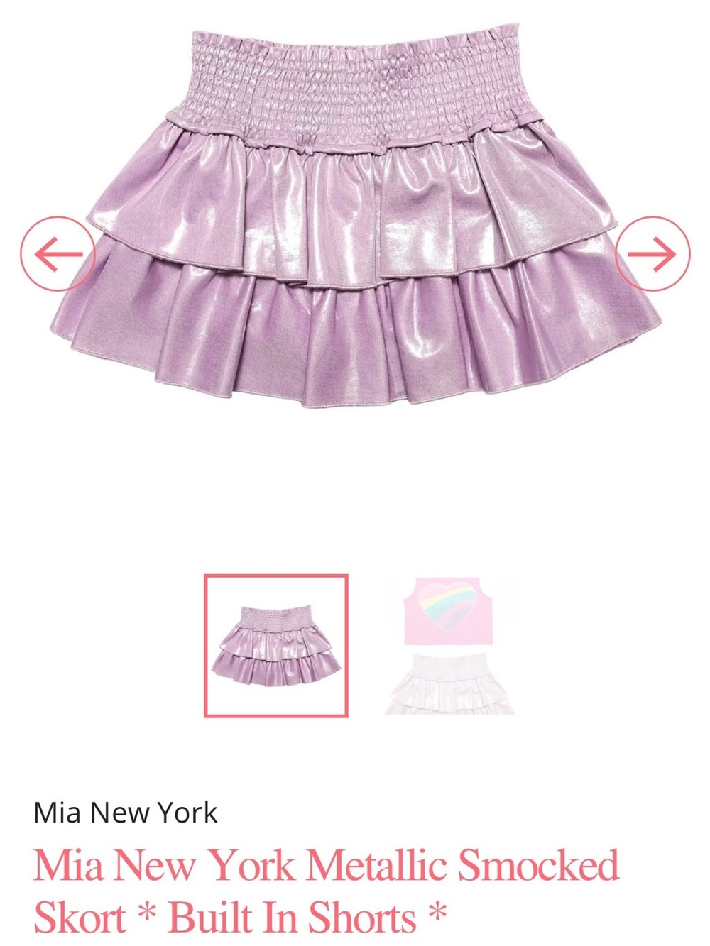 Mia New York Metallic Smocked Skort * Built In Shorts * NWT size medium